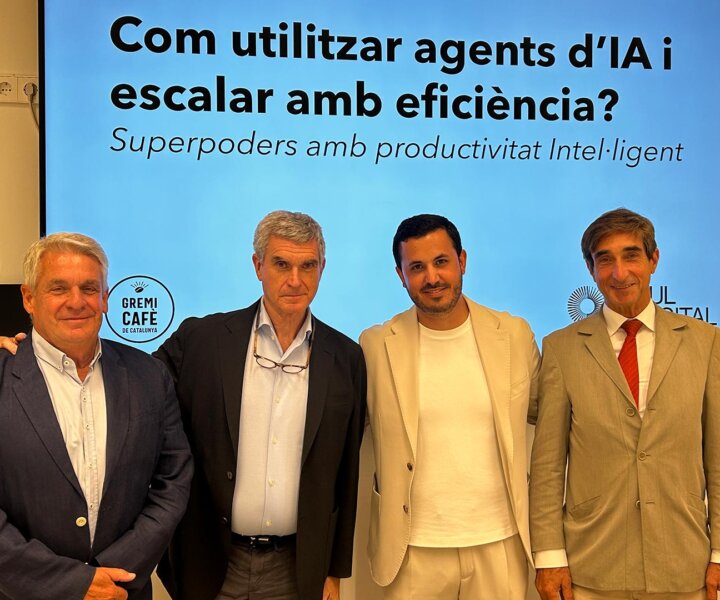 Ramon Batalla, Toni Riera, Pau Esteve i Xavier de Erausquin, a la Jornada sobre IA del Gremi del Cafè